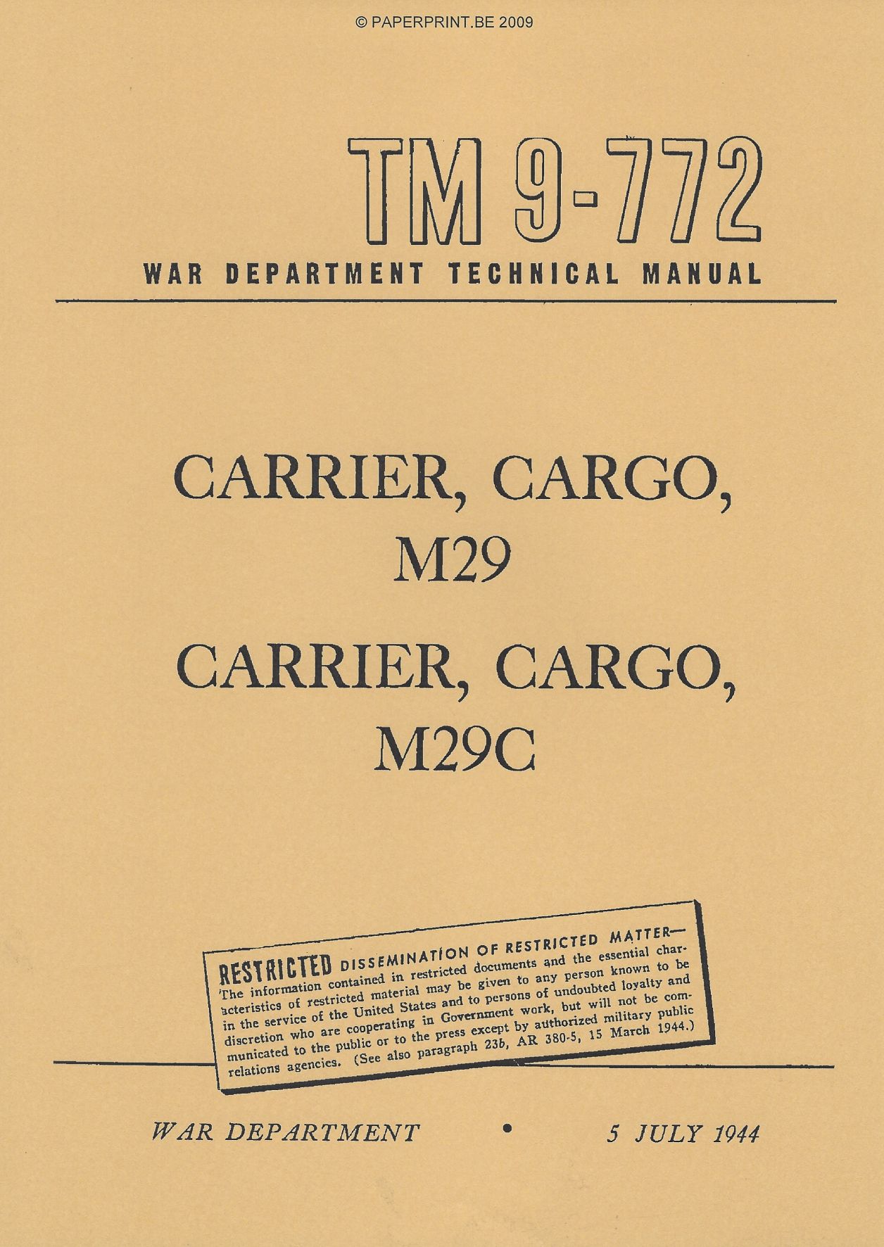 TM 9-772 US CARRIER, CARGO, M29 AND M29C